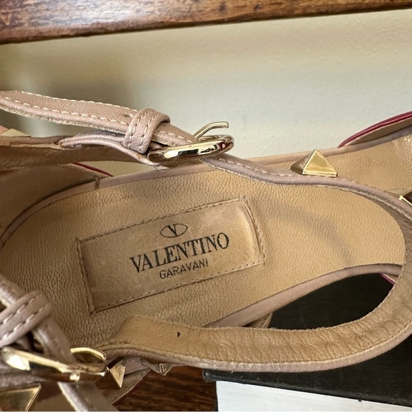 Valentino Rockstud Open Toe Pumps Heels Stiletto Ankle Straps Red Leather - Picture 9 of 16